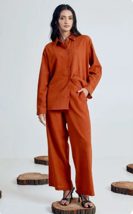 Orange Colour Linen Blend Western Co Ord Set Wholesalers In Surat SET0213
